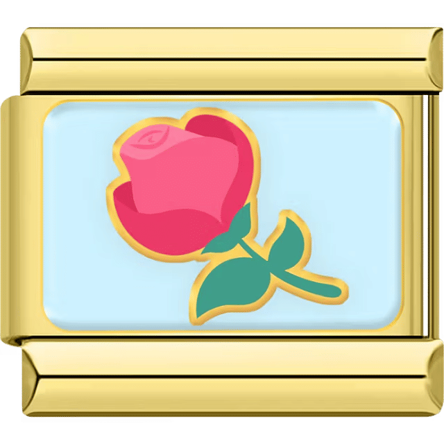Pink rose flower on a gold Italian charm